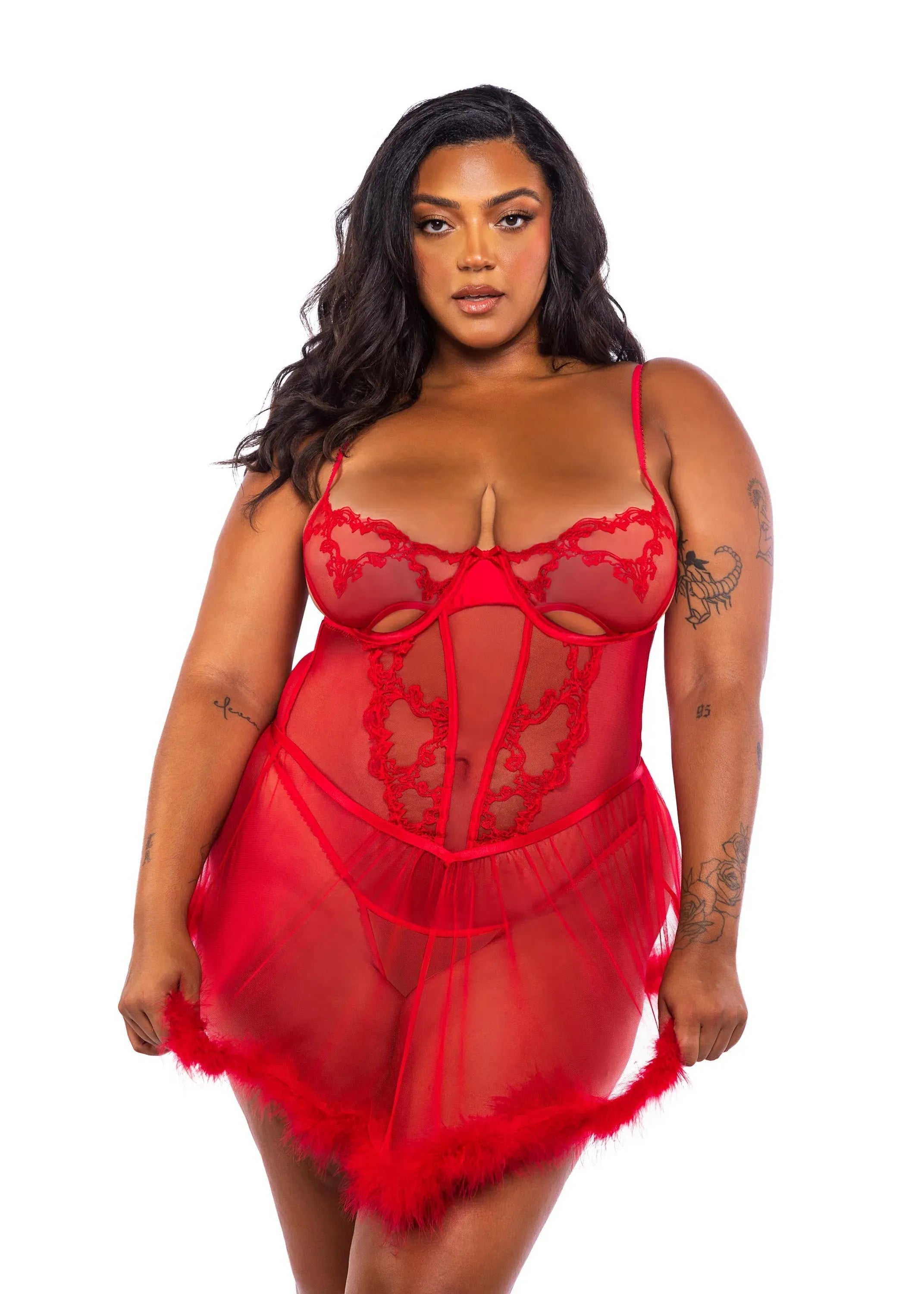 LI719 - Baroque Heart Babydoll 2-Piece Set - Take A Peek