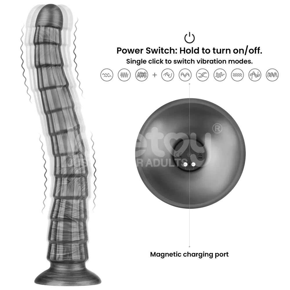 King Sized Vibrating Vibrax Slider - Grey 36.8 cm (14.5'') USB Rechargeable Vibrating Dildo - Take A Peek