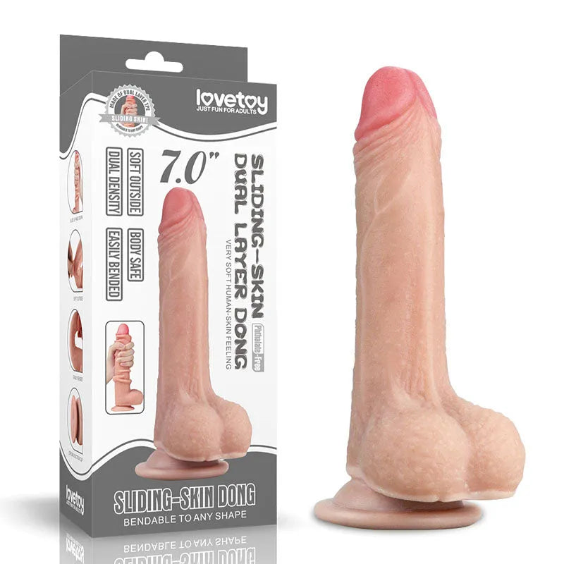 Sliding Skin Dual Layer Dong - 17.8 cm (7'') Dong with Flexible Skin - Take A Peek