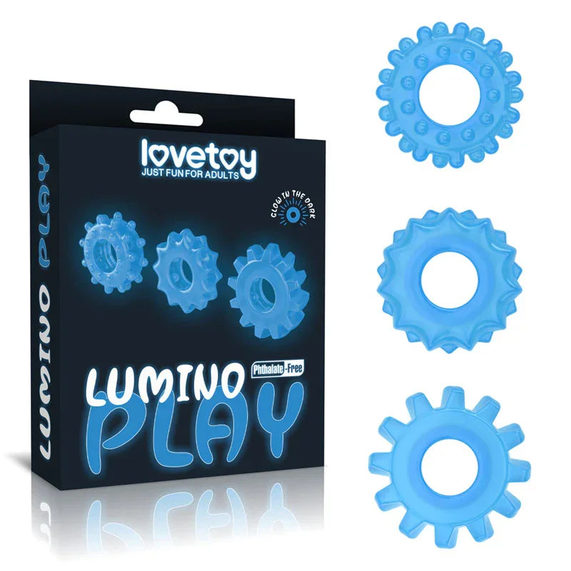 Lumino Play Penis Rings 3 Pack - Glow in the Dark Cock Rings - Set of 3 - Take A Peek