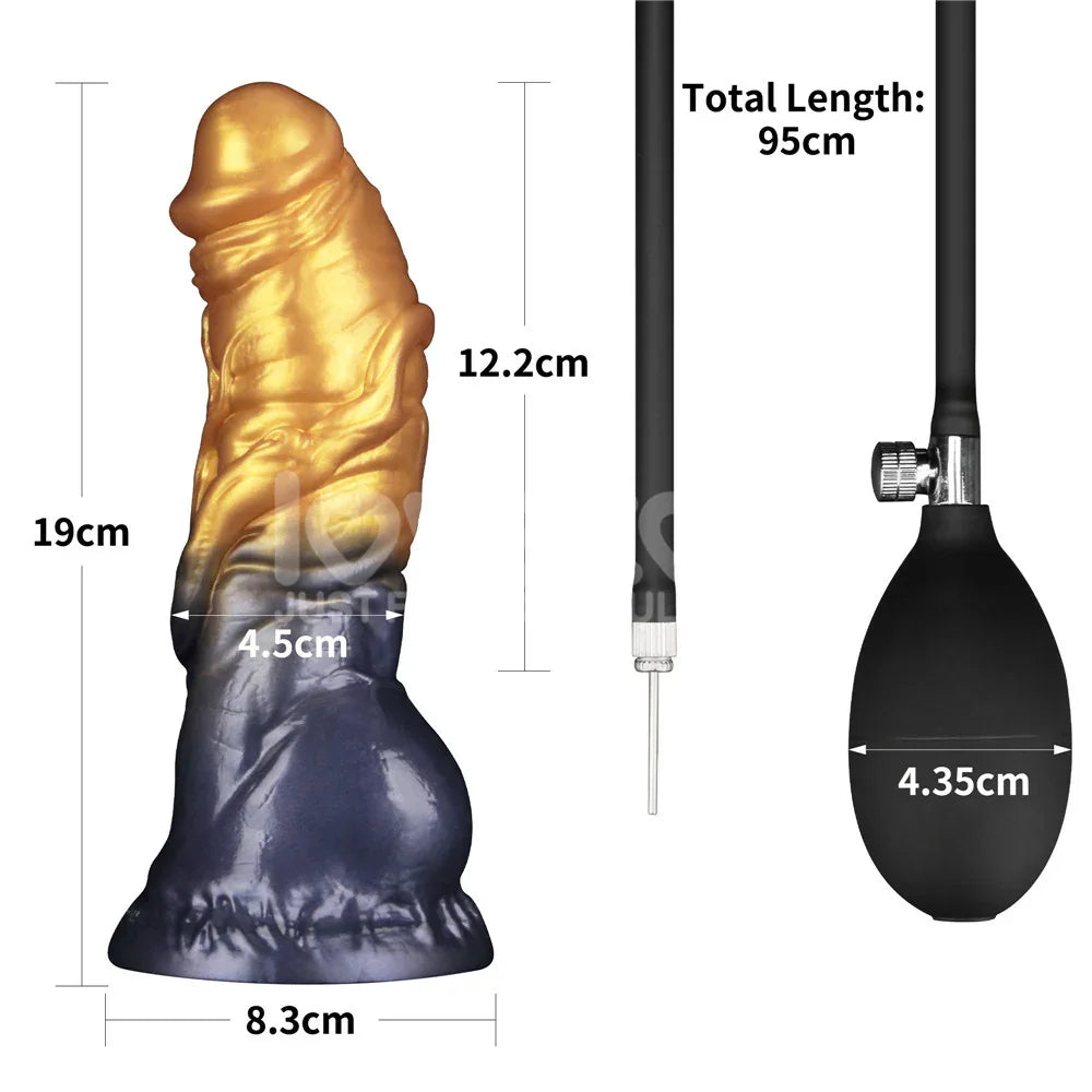 Aerosx 7.5 Inch Dual Density Inflatable Dildo - Gold/Blue 24 cm Inflatable Fantasy Dildo
