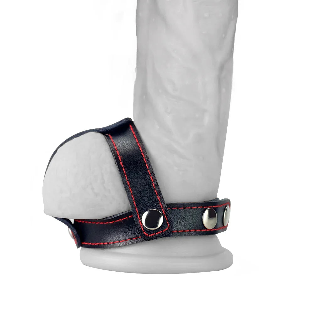 Bondage Fetish T-Style Leather Cock Ring with Ball Divider - Cock Ring - Take A Peek