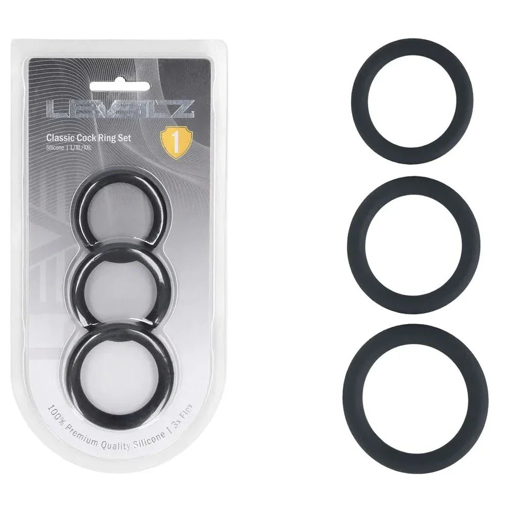 LEVELZ Classic Silicone Cock Ring Set - L/XL/XXL - Cock Rings - Set of 3 Sizes - Take A Peek