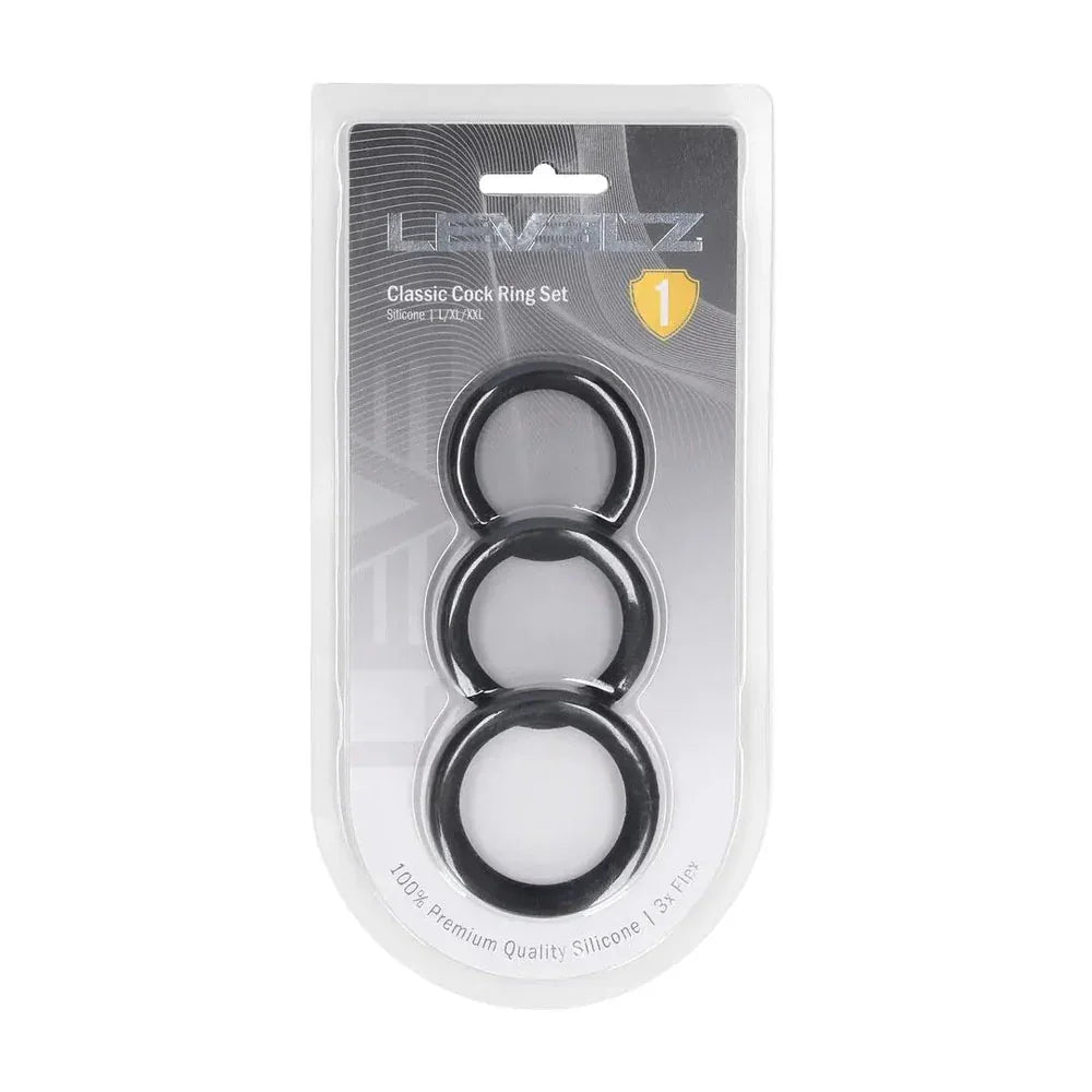 LEVELZ Classic Silicone Cock Ring Set - L/XL/XXL - Cock Rings - Set of 3 Sizes - Take A Peek