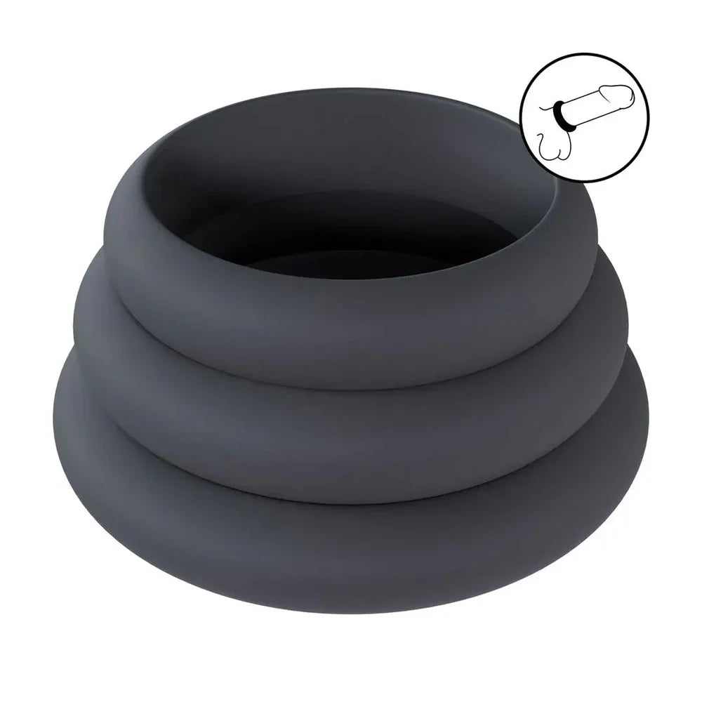 LEVELZ Wide O Silicone Cock Ring Set of 3 - L/XL/2X - Cock Rings - Set of 3 Sizes - Take A Peek