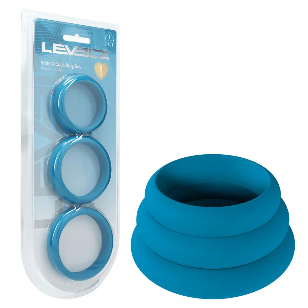 LEVELZ Wide O Silicone Cock Ring Set of 3 - L/XL/2X - Teal Cock Rings - Set of 3 Sizes - Take A Peek
