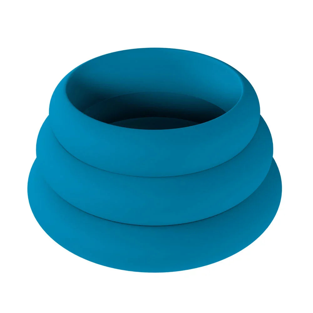 LEVELZ Wide O Silicone Cock Ring Set of 3 - L/XL/2X - Teal Cock Rings - Set of 3 Sizes - Take A Peek