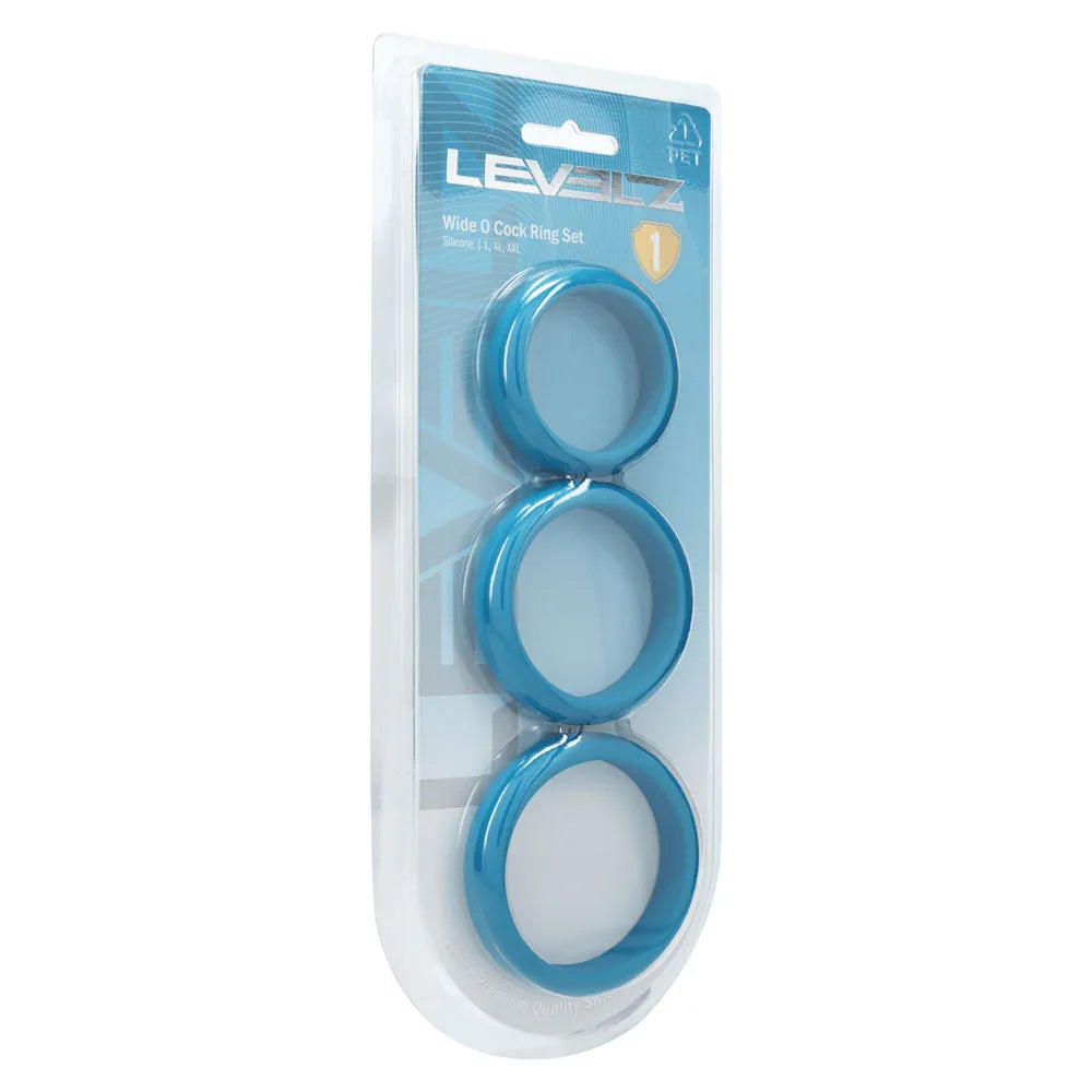 LEVELZ Wide O Silicone Cock Ring Set of 3 - L/XL/2X - Teal Cock Rings - Set of 3 Sizes - Take A Peek