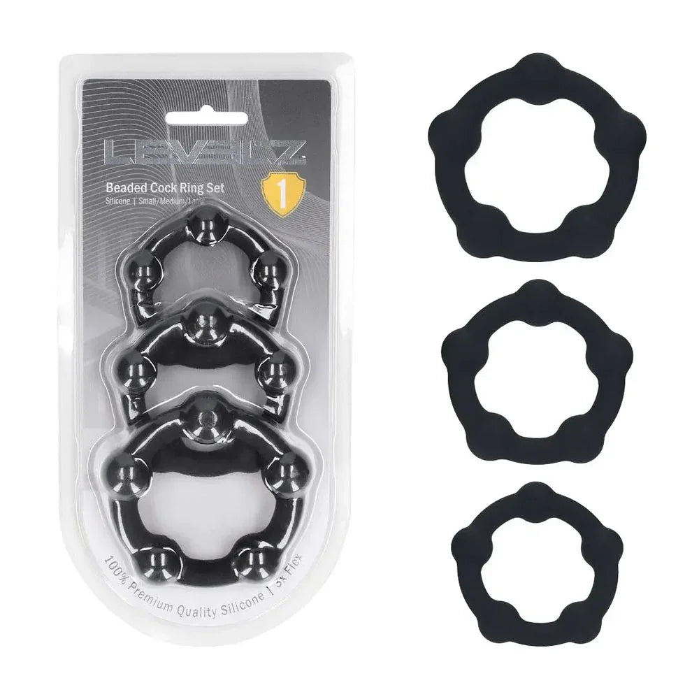 LEVELZ Beaded Silicone Cock Ring Set of 3 - - Cock Rings - Set of 3 Sizes - Take A Peek