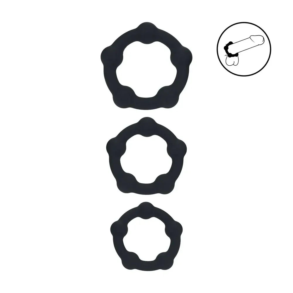 LEVELZ Beaded Silicone Cock Ring Set of 3 - - Cock Rings - Set of 3 Sizes - Take A Peek