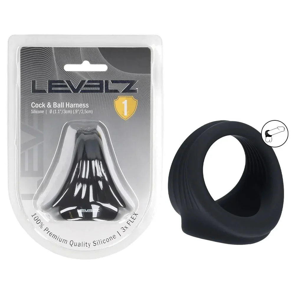 LEVELZ Silicone Cock & Ball Harness - - Cock & Ball Ring - Take A Peek