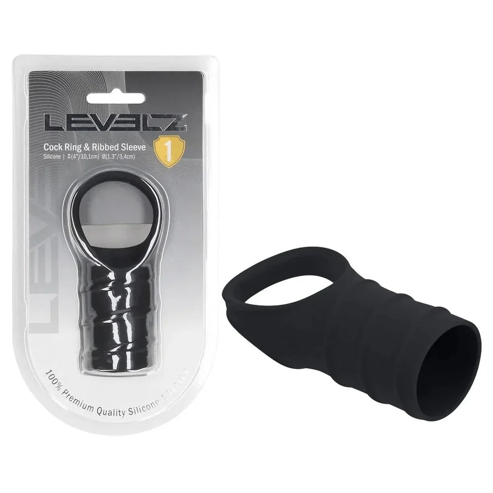 LEVELZ Silicone Cock Ring & Ribbed Sleeve - Cock Ring with Sleeve - Take A Peek