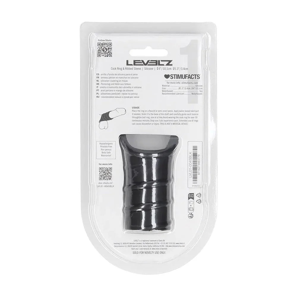 LEVELZ Silicone Cock Ring & Ribbed Sleeve - Cock Ring with Sleeve - Take A Peek