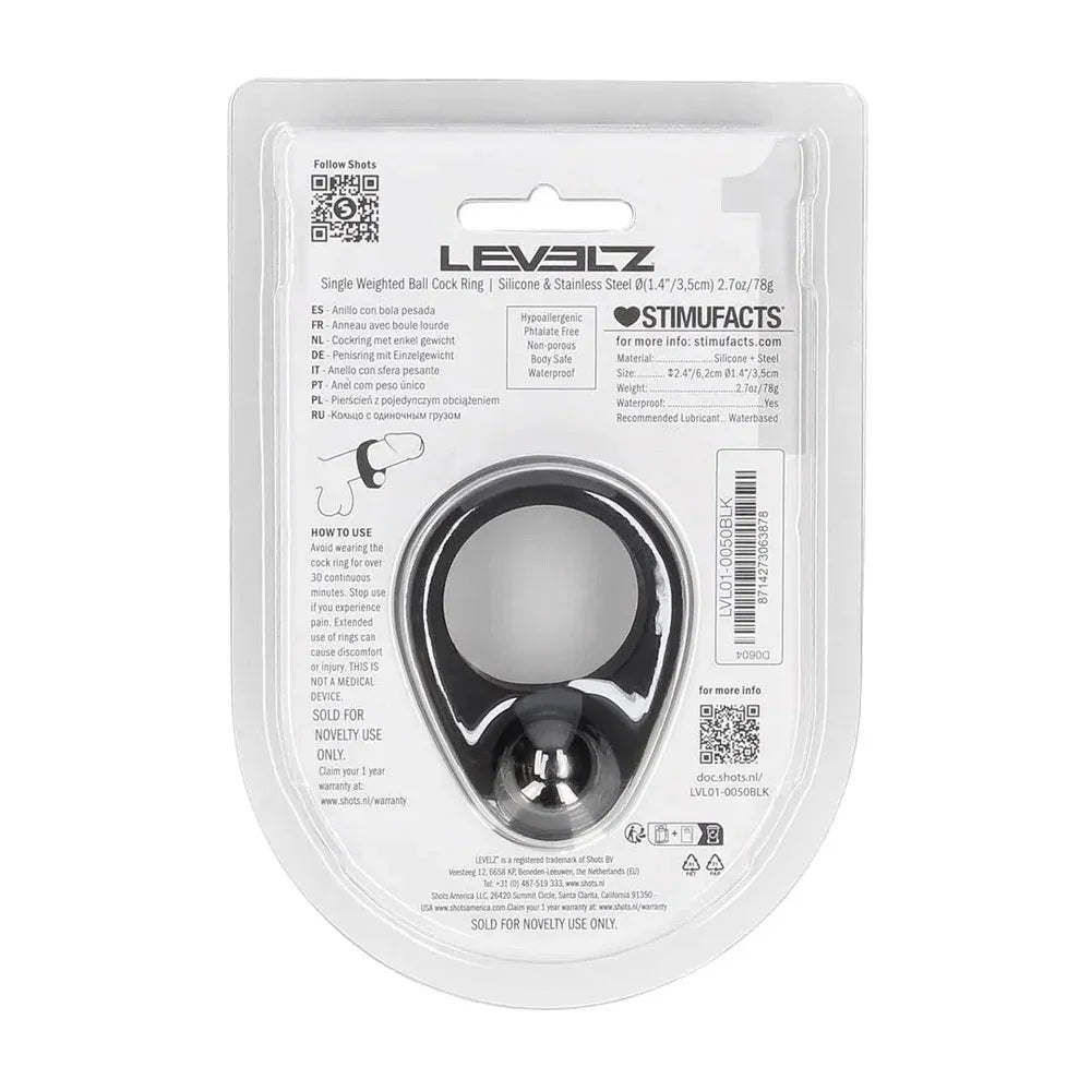 LEVELZ Single Weighted Ball Cock Ring - - Weighted Cock Ring - Take A Peek