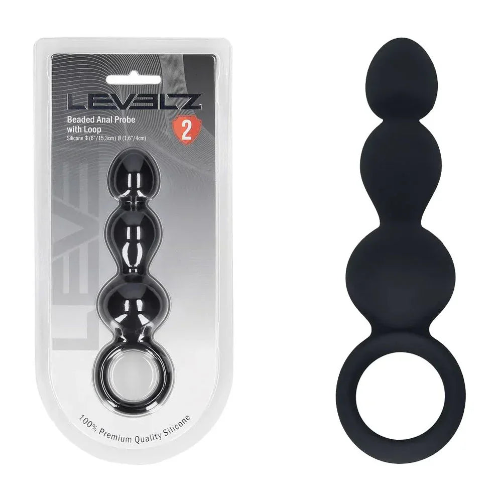 LEVELZ Beaded Silicone Anal Probe with Loop - 15.3 cm Beaded Anal Plug - Take A Peek