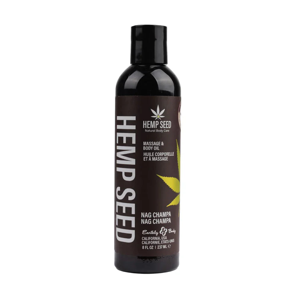 Hemp Seed Massage & Body Oil - Nag Champa (East Indian Incense) Scented - 237 ml Bottle - Take A Peek