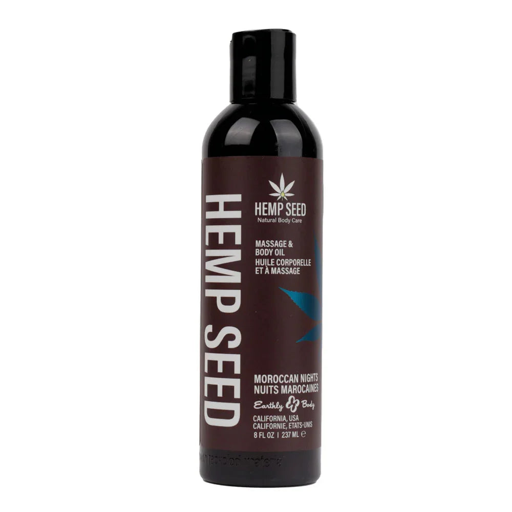 Hemp Seed Massage & Body Oil - Moroccan Nights (Earthy & Spicy-Sensual) Scented - 237 ml Bottle - Take A Peek