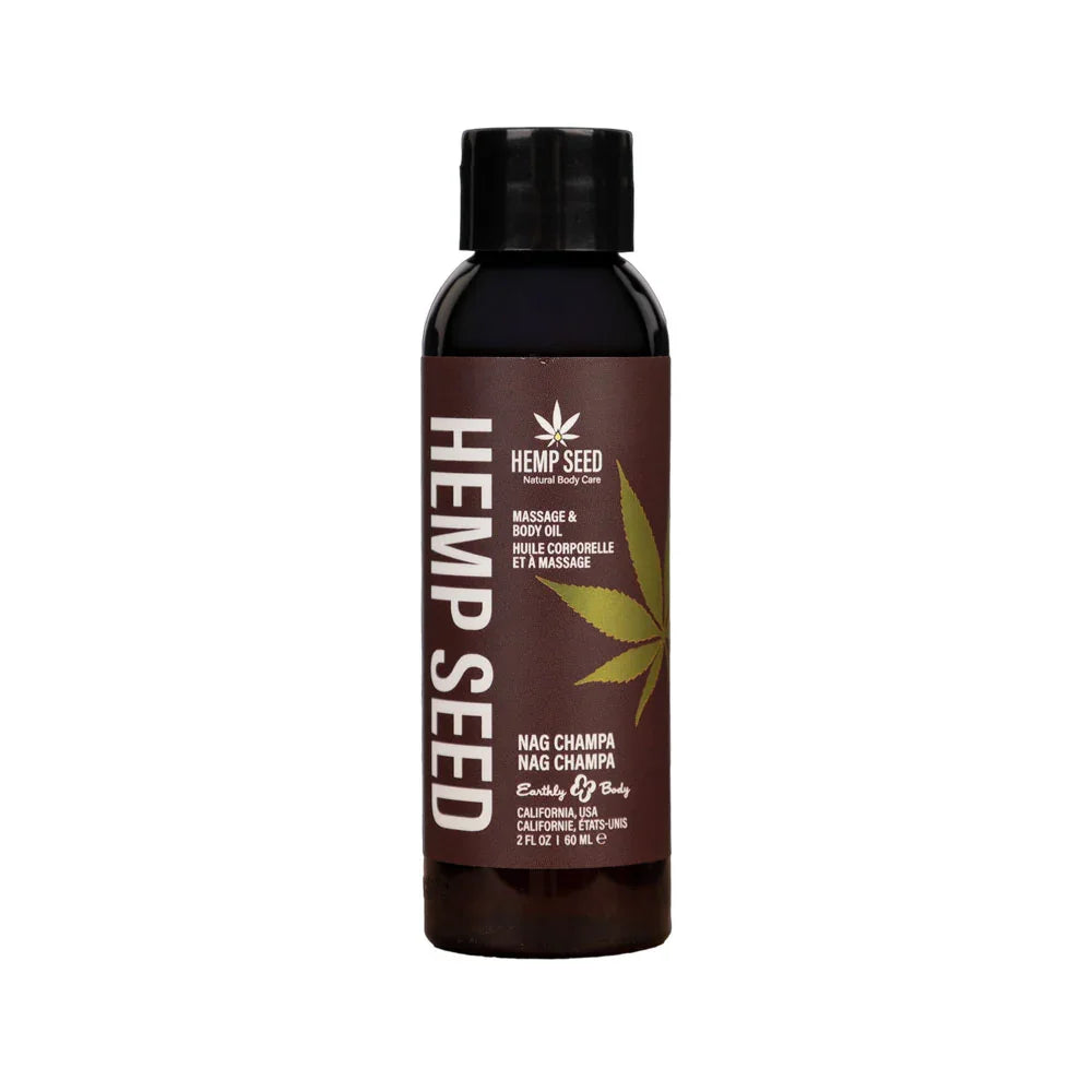 Hemp Seed Massage & Body Oil - Nag Champa (East Indian Incense) Scented - 59 ml Bottle - Take A Peek