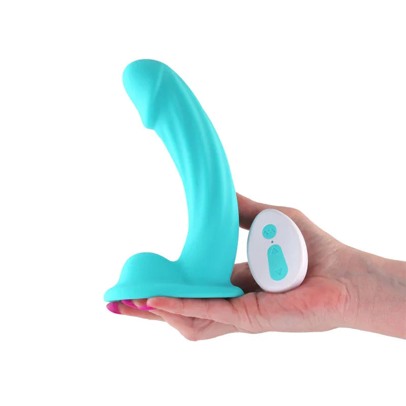 Colours Curve - Vibrating 6'' Dildo - Teal - Teal 16.4 cm USB Rechargeable Vibrating Dildo with Wireless Remote - Take A Peek