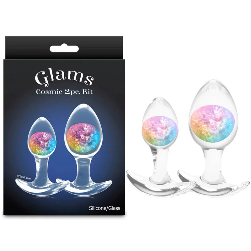 Glams Cosmic 2pc Kit - Rainbow - Clear/Rainbow Butt Plugs - Set of 2 Sizes - Take A Peek