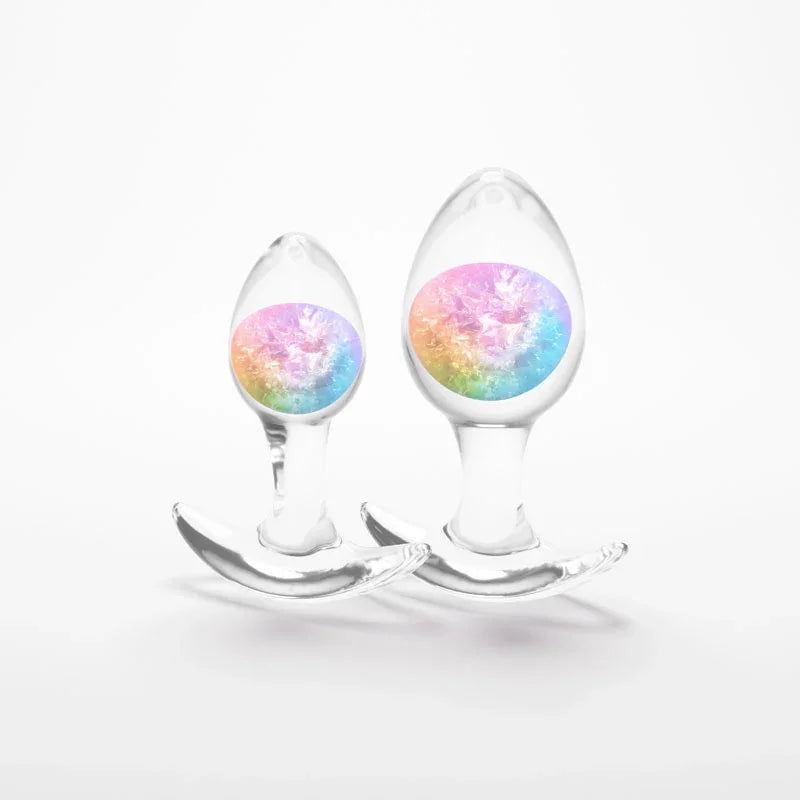 Glams Cosmic 2pc Kit - Rainbow - Clear/Rainbow Butt Plugs - Set of 2 Sizes - Take A Peek