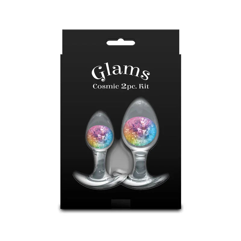 Glams Cosmic 2pc Kit - Rainbow - Clear/Rainbow Butt Plugs - Set of 2 Sizes - Take A Peek