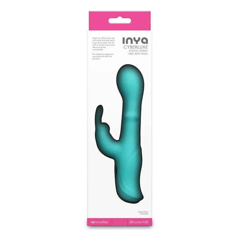 INYA Cyberluxe - Aqua - Aqua 18 cm USB Rechargeable Rabbit Vibrator with Sliding Ring Shaft - Take A Peek