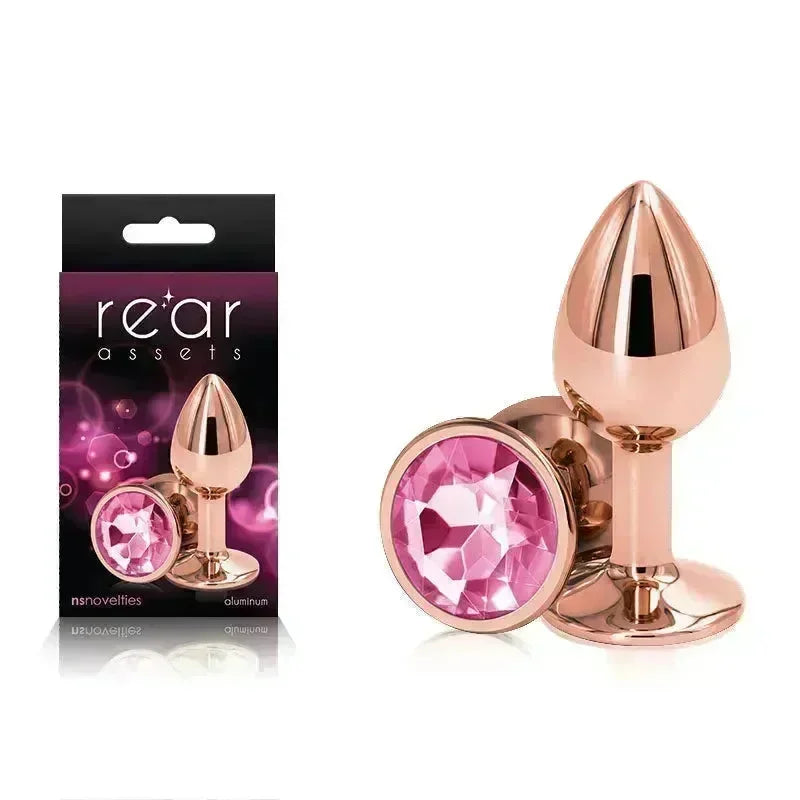Rear Assets Rose Gold Small - Rose Gold Small Metal Butt Plug with Pink Gem Base - Take A Peek