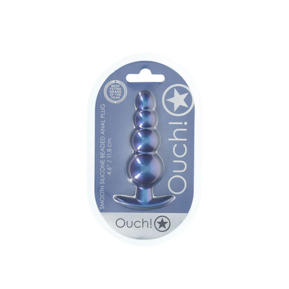 OUCH! Beaded Anal Plug - Metallic Blue - Metallic Blue 11.7 cm Butt Plug