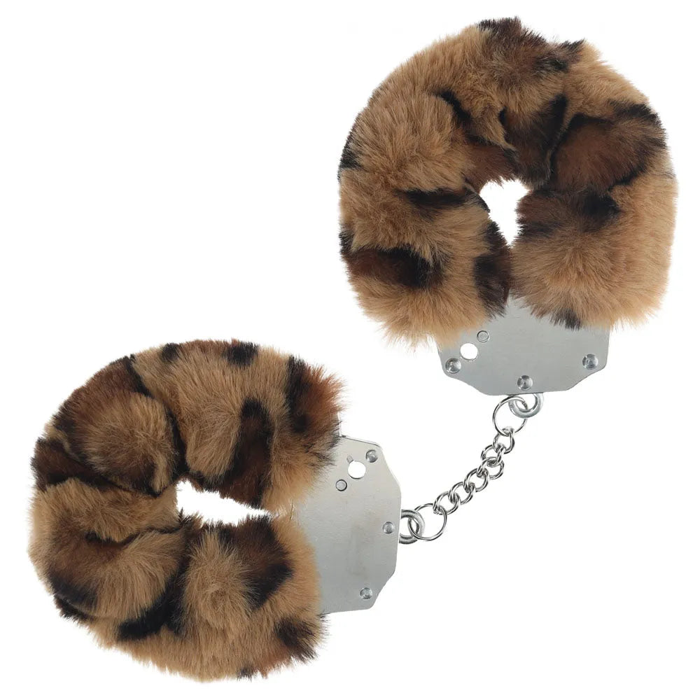 OUCH! Heavy-Duty Fluffy Cuffs - Leopard - Leopard Fluffy Restraints - Take A Peek