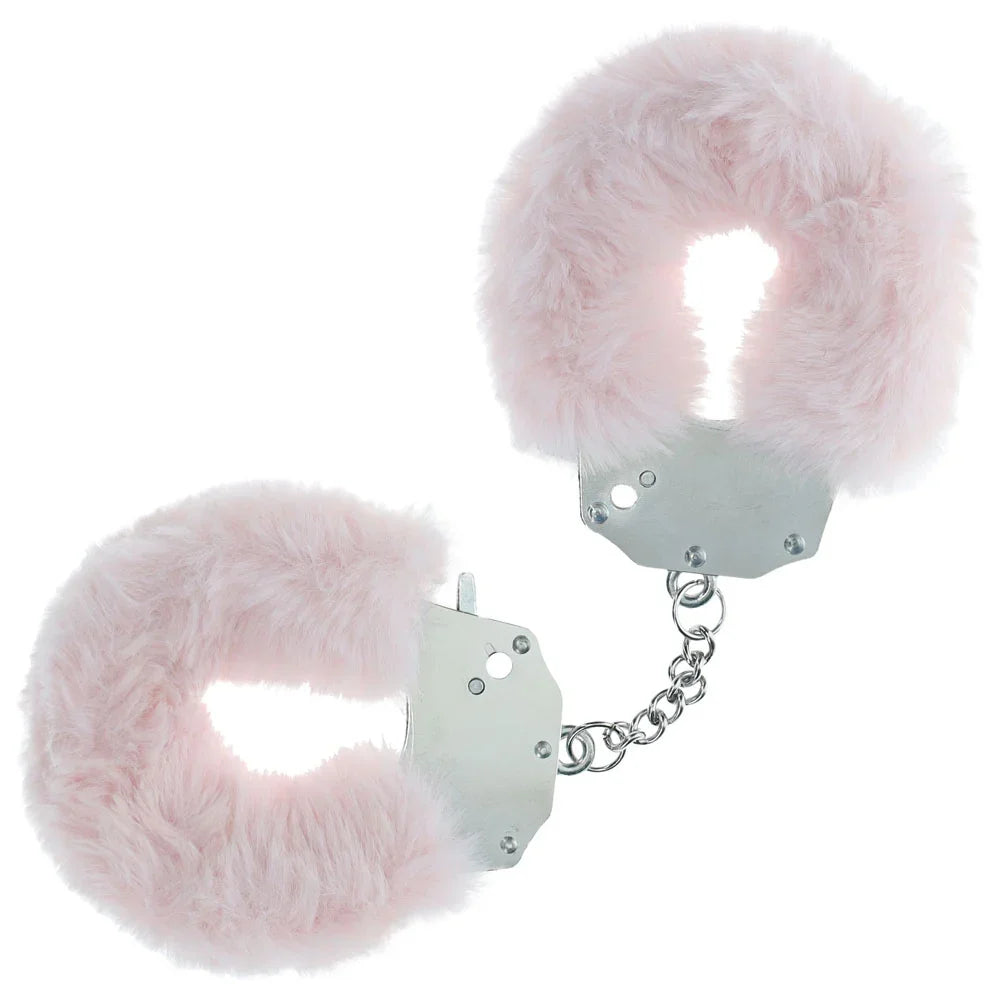 OUCH! Heavy-Duty Fluffy Cuffs - Powder - Powder Fluffy Restraints - Take A Peek