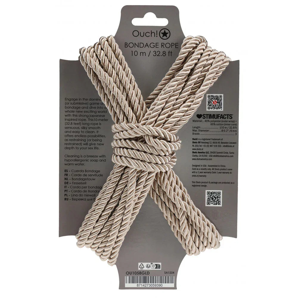 OUCH! Bondage Rope - 10 M - Gold - Gold Nylon Bondage Rope - 10 metre Length - Take A Peek