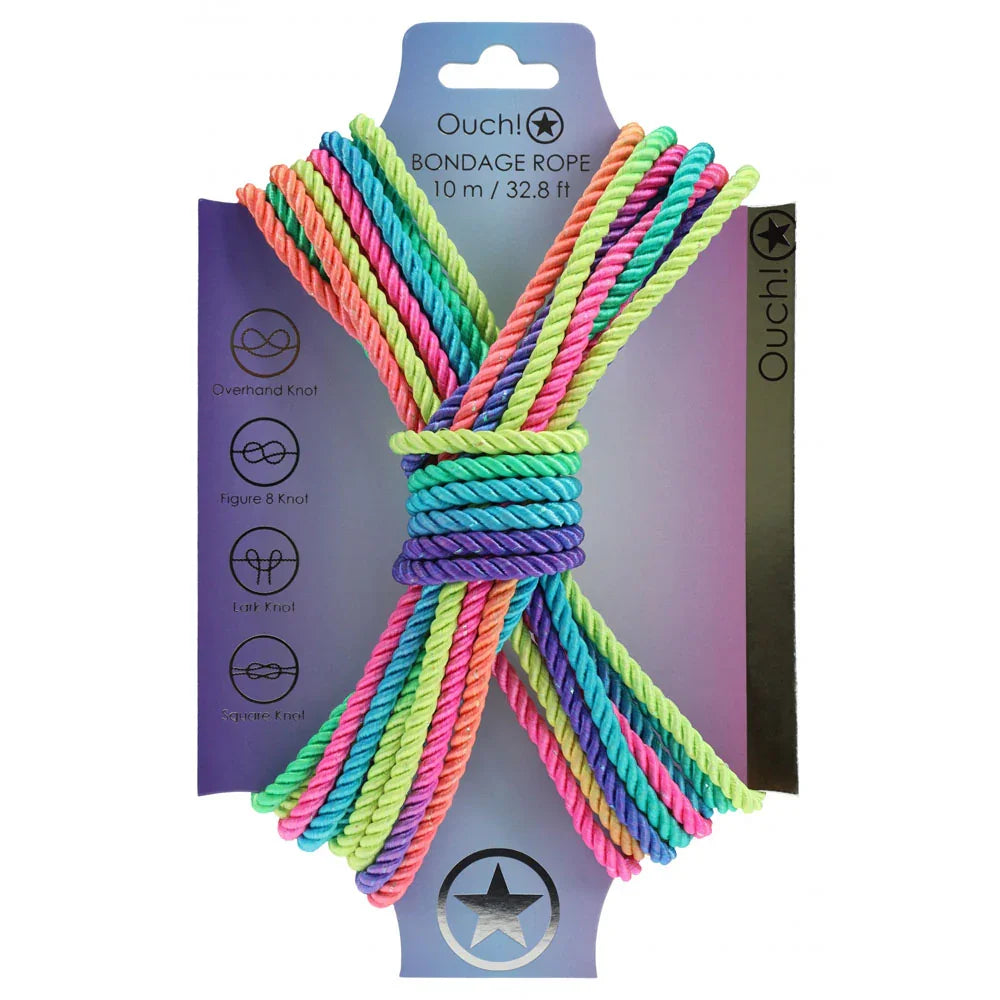 OUCH! Bondage Rope - 10 M - Multicolour 2 - Multicoloured Nylon Bondage Rope - 10 metre Length - Take A Peek