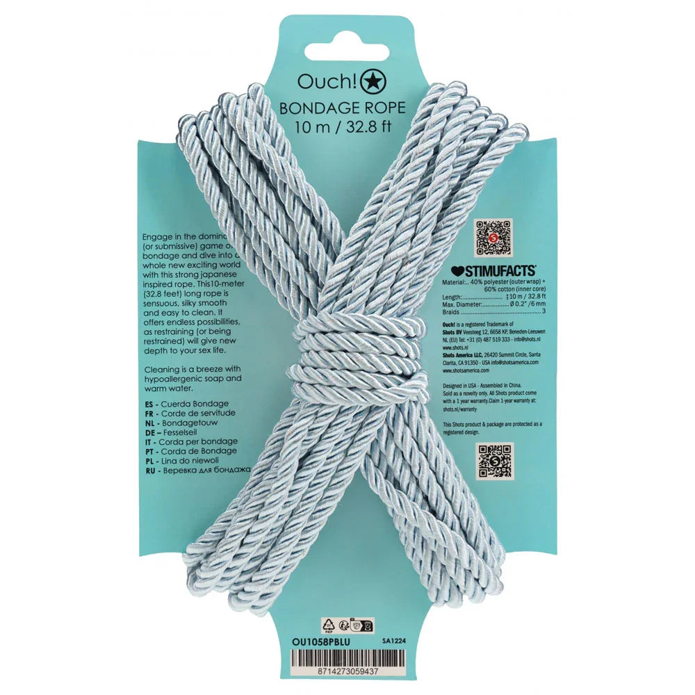 OUCH! Bondage Rope - 10 M - Powder - Powder Nylon Bondage Rope - 10 metre Length - Take A Peek