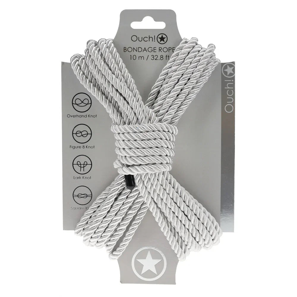 OUCH! Bondage Rope - 10 M - Silver - Silver Nylon Bondage Rope - 10 metre Length - Take A Peek