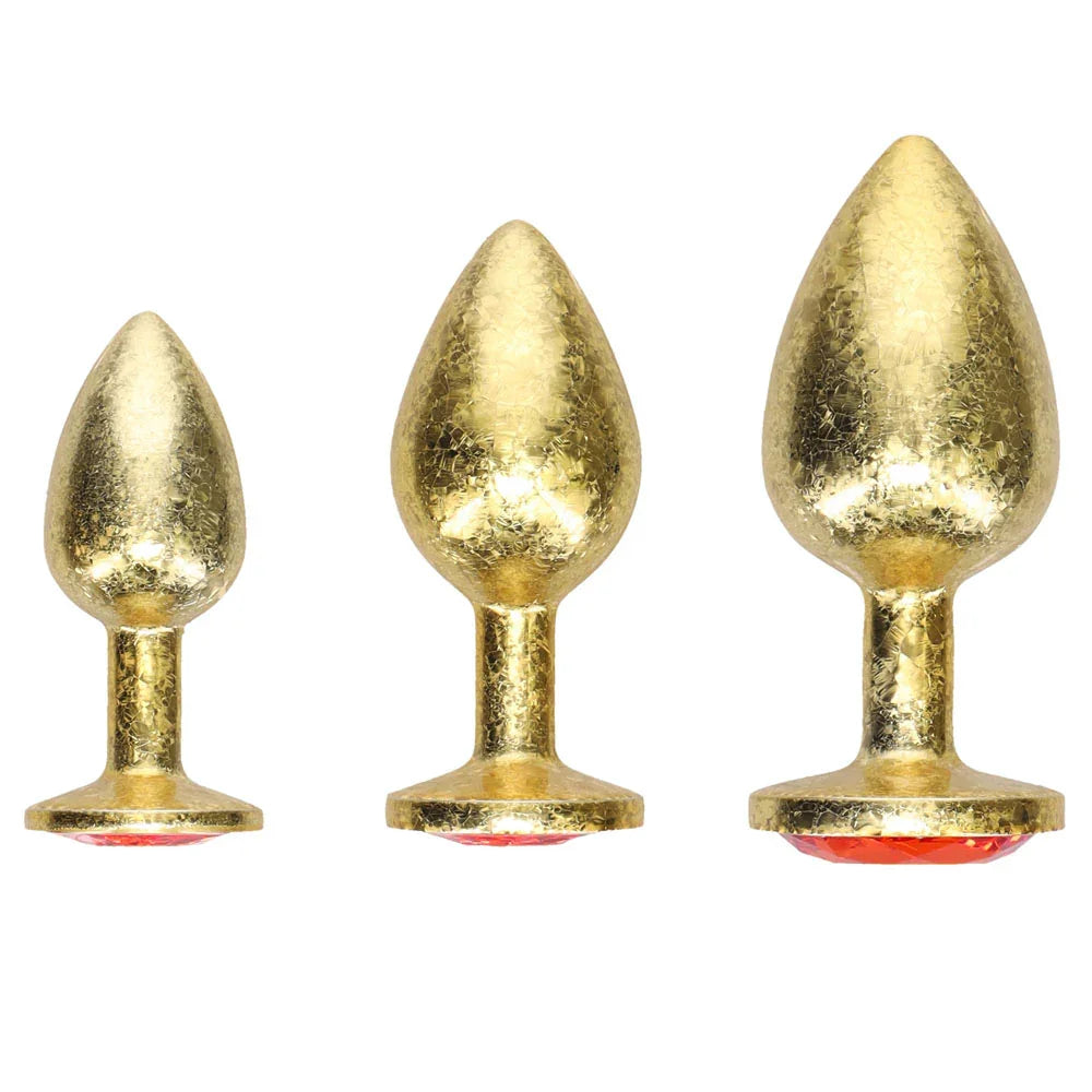OUCH! Milan Collection - Metal Anal Plug Set - Gold - Gold Butt Plugs with Gem Bases - Set of 3 Sizes - Take A Peek