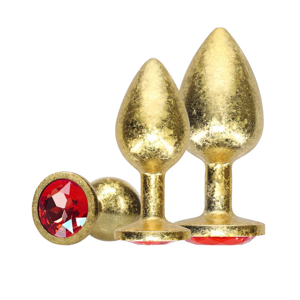 OUCH! Milan Collection - Metal Anal Plug Set - Gold - Gold Butt Plugs with Gem Bases - Set of 3 Sizes - Take A Peek