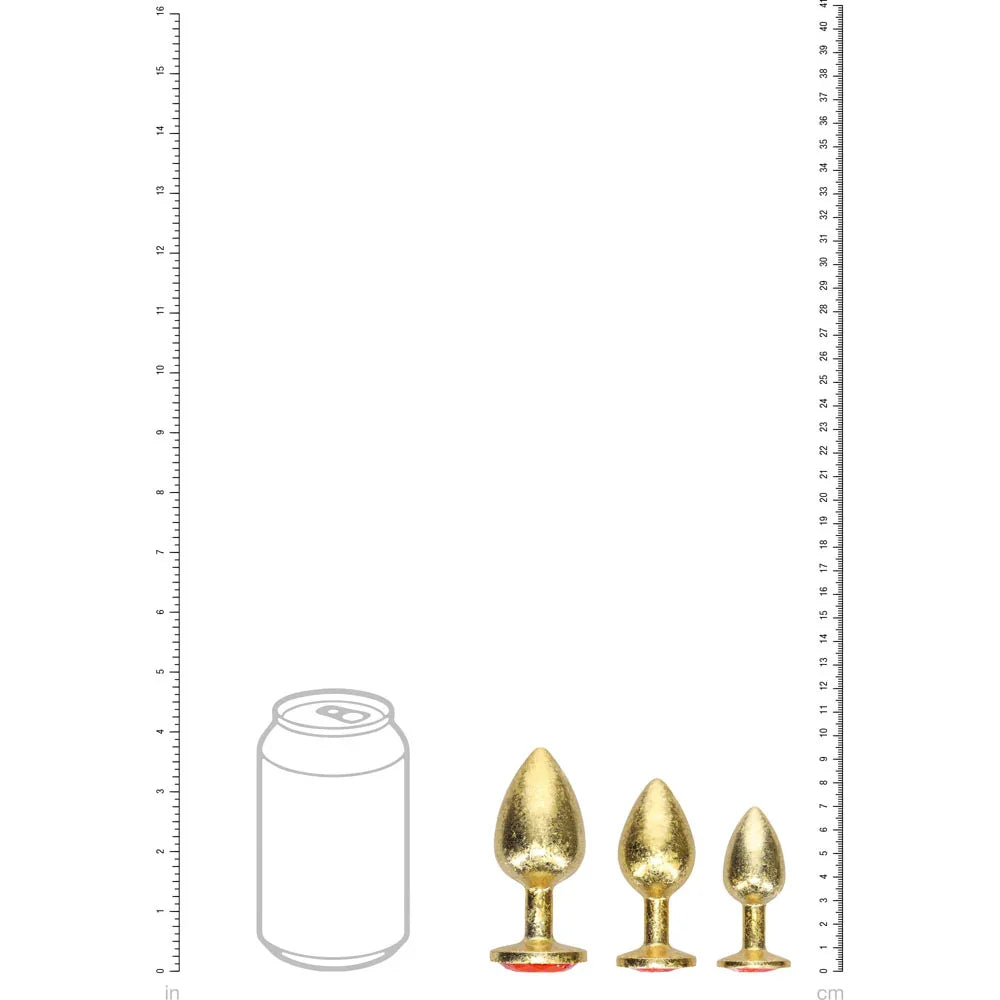 OUCH! Milan Collection - Metal Anal Plug Set - Gold - Gold Butt Plugs with Gem Bases - Set of 3 Sizes - Take A Peek