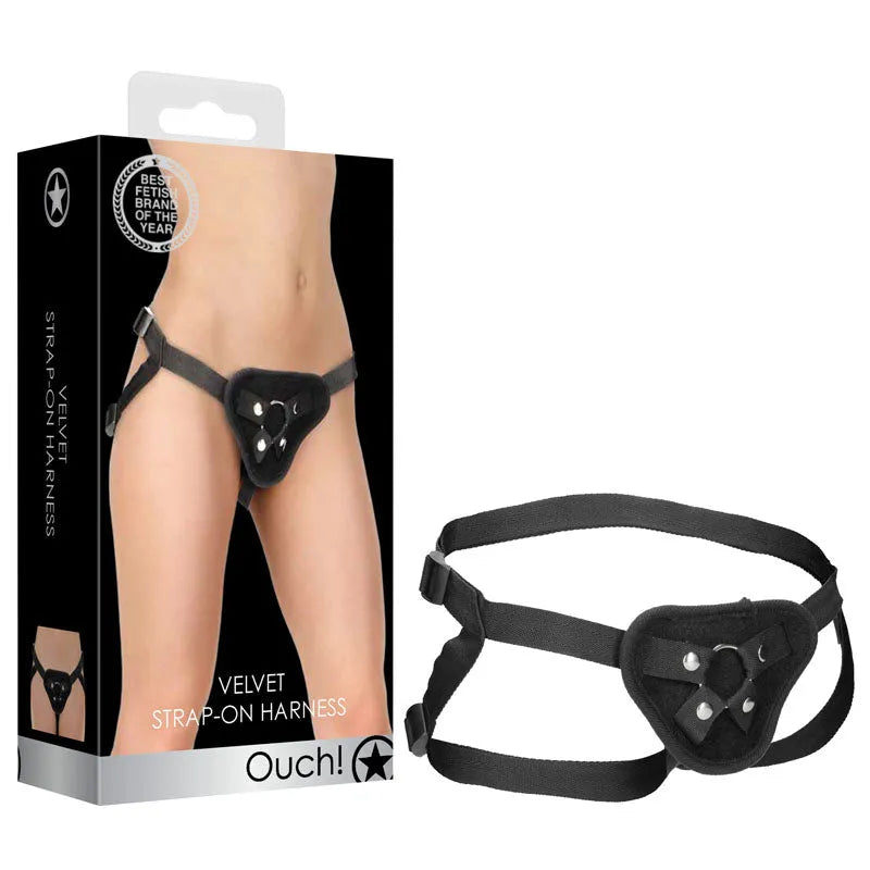 OUCH! Velvet & Velcro Adjustable Harness with O-Ring - Strap-On Harness (No Probe Included) - Take A Peek