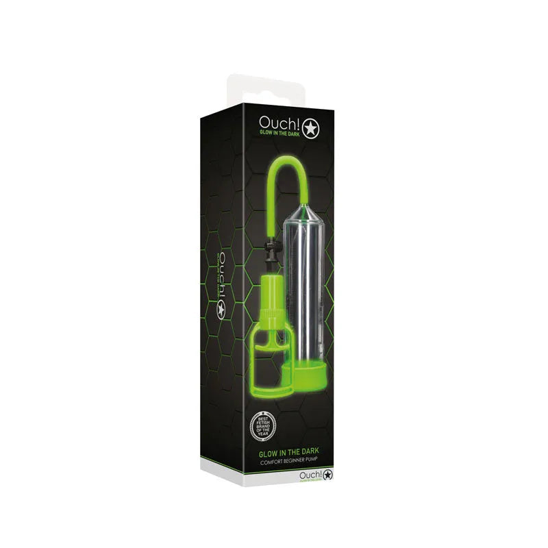 OUCH! Glow In The Dark Comfort Beginner Pump - Clear/Glow Penis Pump - Take A Peek