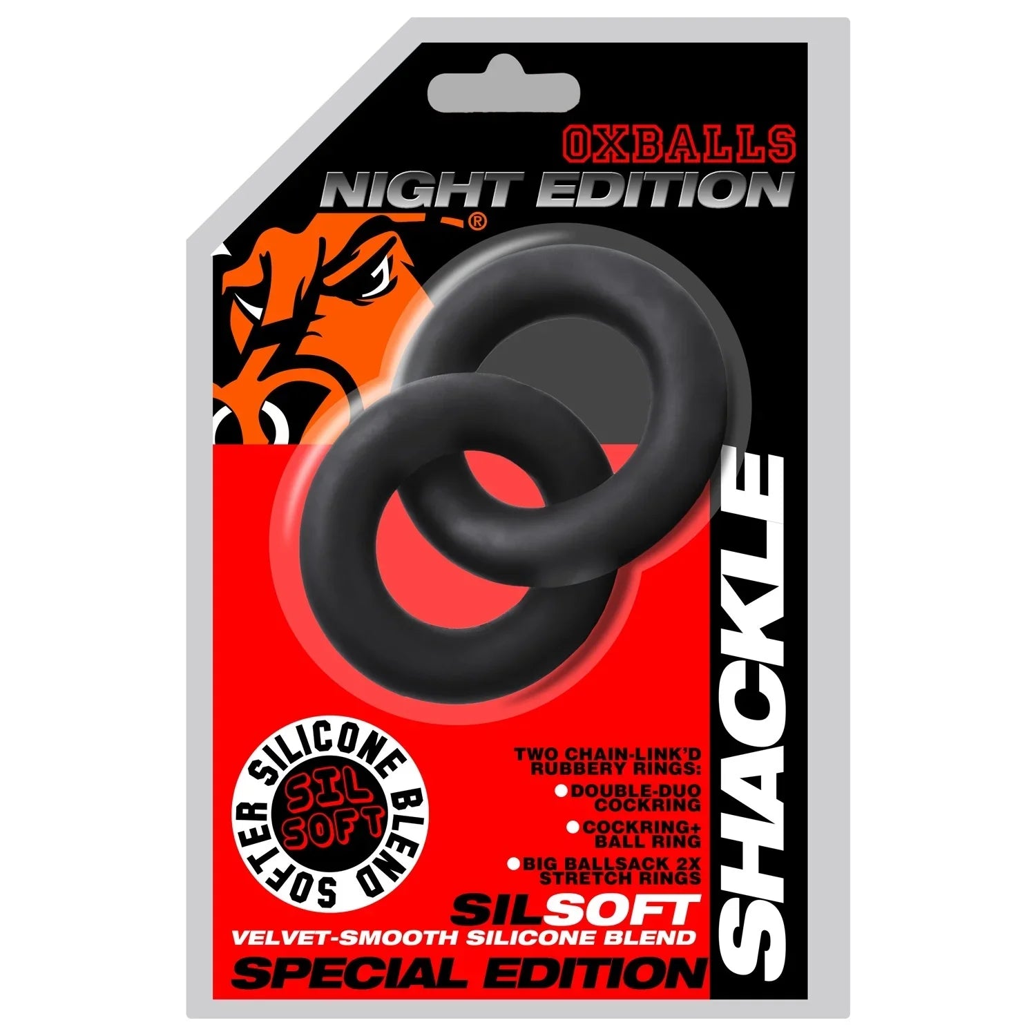 OXBALLS SHACKLE double linkd cock/ball rings plus+SILICONE? special edition NIGHT - Take A Peek