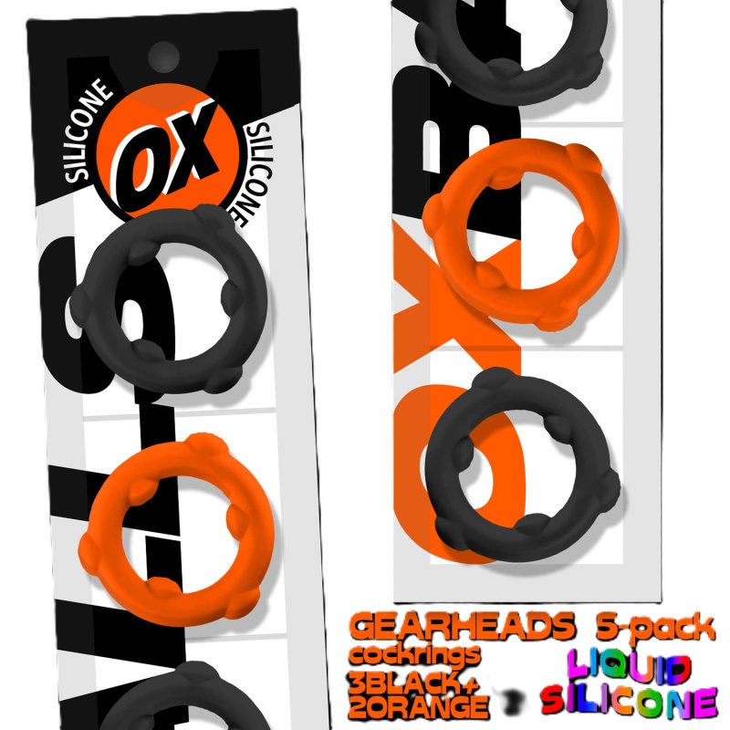 OXBALLS GEARHEADS 5-pack spinner rings ORANGE/BLACK-OX-3203-OJ-BK