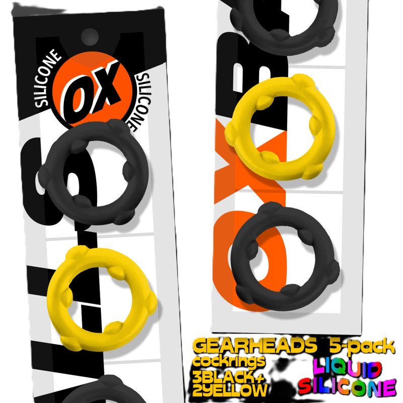 OXBALLS GEARHEADS 5-pack spinner rings YELLOW/BLACK-OX-3203-YL-BK