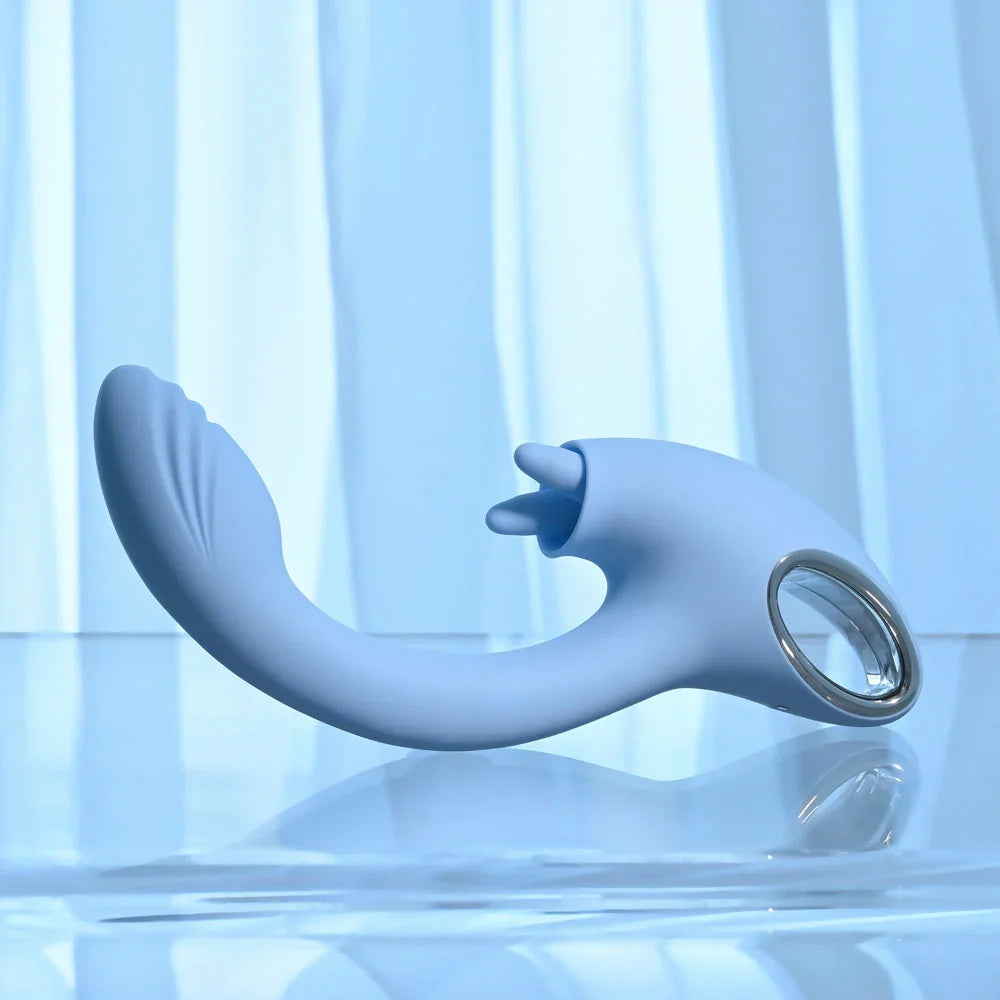 Playboy Pleasure SAPPHIRE SKY - 21.6 cm USB Rechargeable Vibrator with Double Tongue Stimulator - Take A Peek