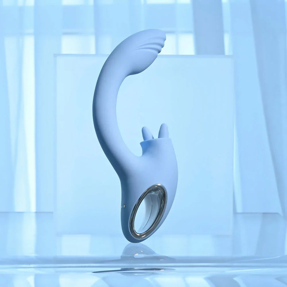 Playboy Pleasure SAPPHIRE SKY - 21.6 cm USB Rechargeable Vibrator with Double Tongue Stimulator - Take A Peek