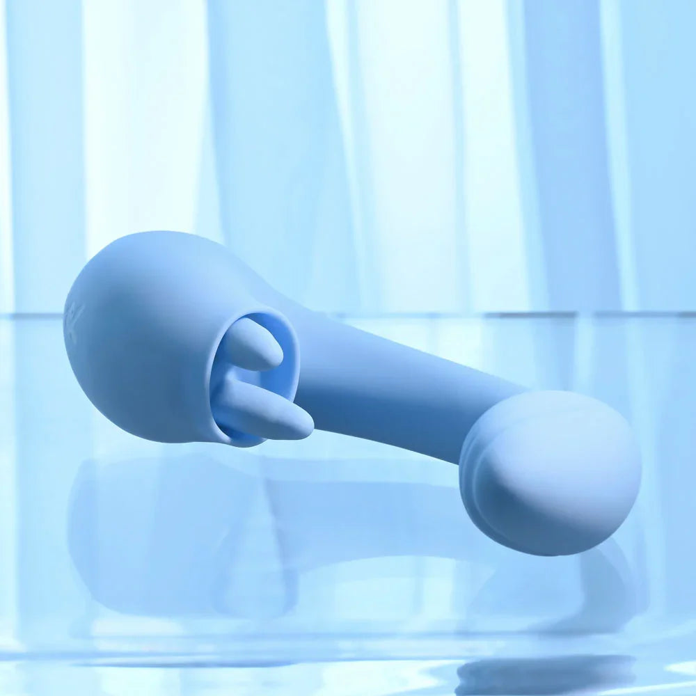 Playboy Pleasure SAPPHIRE SKY - 21.6 cm USB Rechargeable Vibrator with Double Tongue Stimulator - Take A Peek