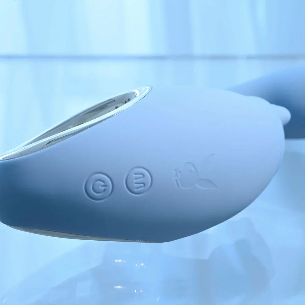 Playboy Pleasure SAPPHIRE SKY - 21.6 cm USB Rechargeable Vibrator with Double Tongue Stimulator - Take A Peek