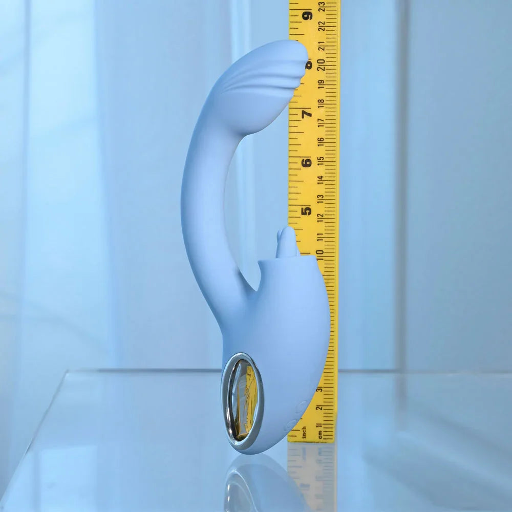 Playboy Pleasure SAPPHIRE SKY - 21.6 cm USB Rechargeable Vibrator with Double Tongue Stimulator - Take A Peek