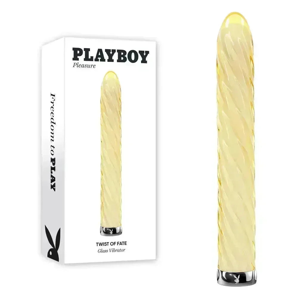 Playboy Pleasure TWIST OF FATE - Glass 17.5 cm USB Rechargeable Vibrator - Take A Peek
