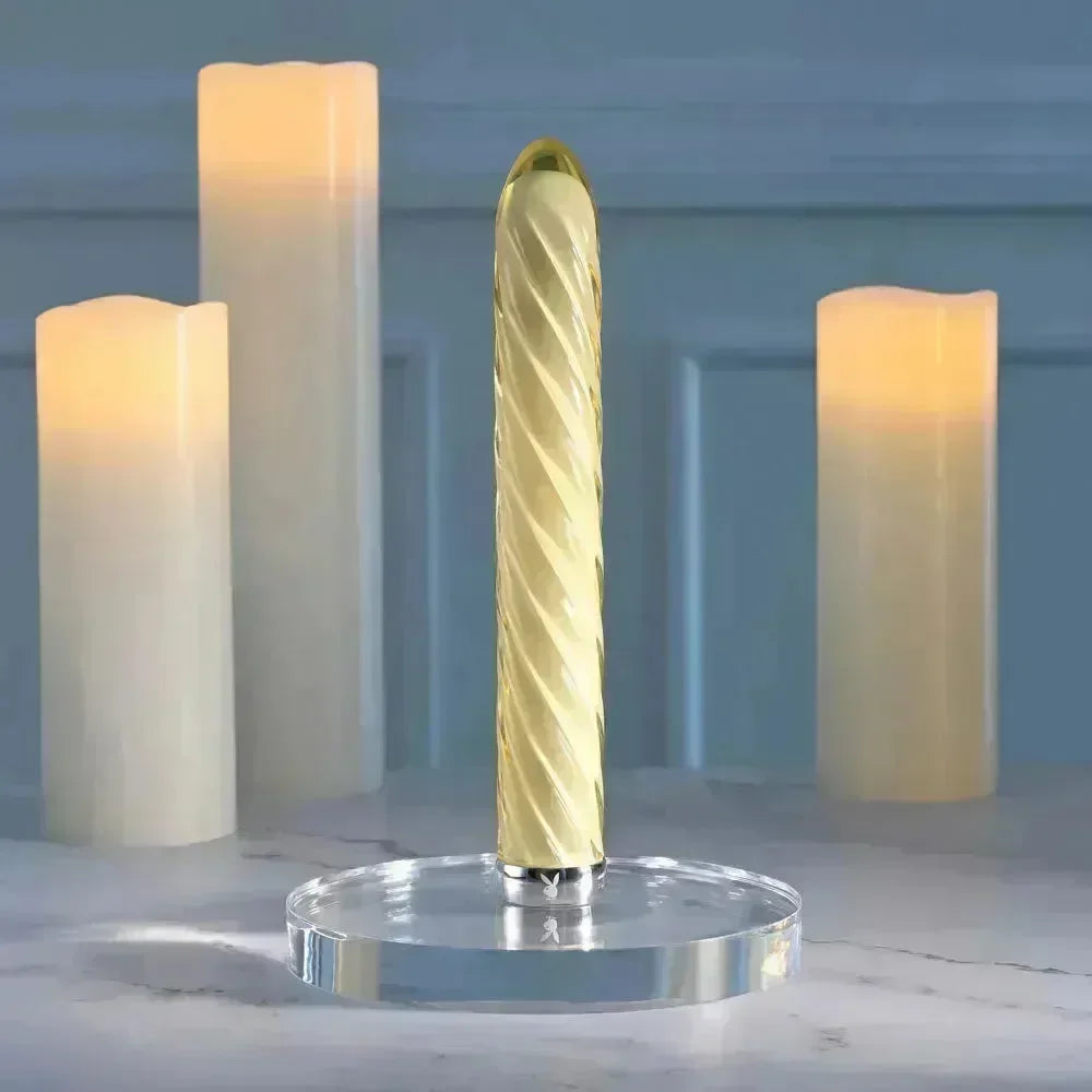 Playboy Pleasure TWIST OF FATE - Glass 17.5 cm USB Rechargeable Vibrator - Take A Peek